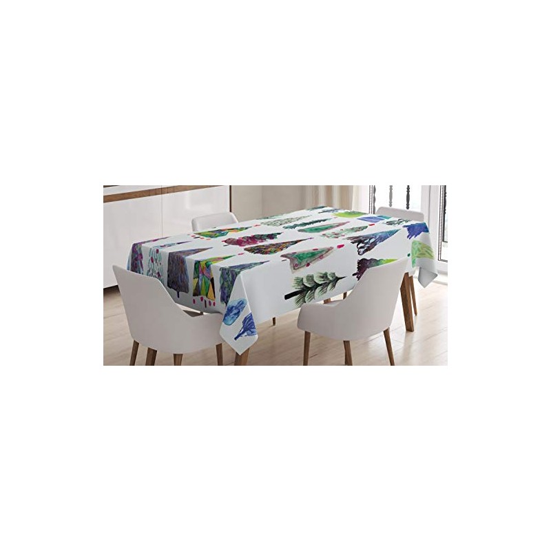 ABAKUHAUS Christmas Tablecloth, Watercolor Fir Trees, Dining Room Kitchen Rectangular