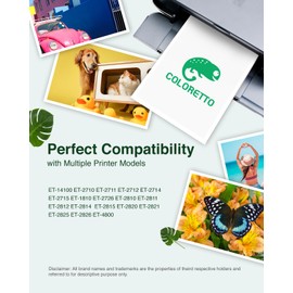 COLORETTO E-104 Refill Ink, Compatible with Epson 104 Ink for EcoTank ET-14100, ET-2710, ET-2711, ET-2712, ET-2714, ET-2715, ET-1810, ET-2820 (BK/C/M/Y) (Not for Sublimation Printers)