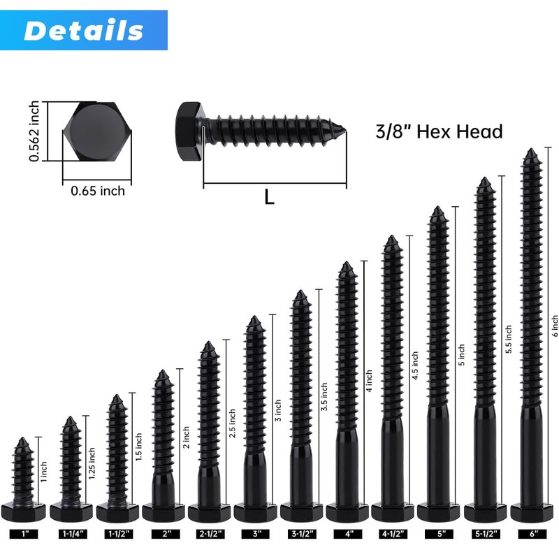 Glvaner 3/8 x 3 inch Stainless Steel Hex Head Lag