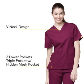 WonderWink Origins Women’s Bravo V-Neck Scrub Top - Wine, 2X