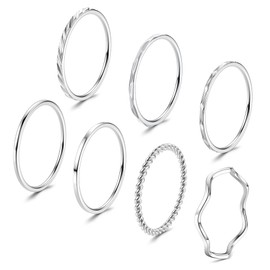 YADOCA 7 Pcs 1MM Stainless Steel Rings for Women Men Fashion Simple Plain Knuckle Stacking Midi Thumb Dainty Thin Stackable Statement Band Rings Set Size 5-11 Silver Gold Tone