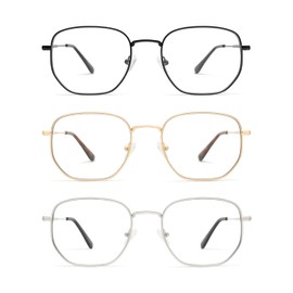 3-Pack Retro Square Reading Glasses for Men Women Classic Blue Light Blocking Computer Readers Metal Frame AM6123 Mix (+1.75 Magnification Strength)