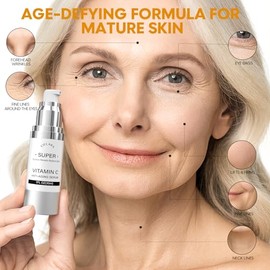 Suero súper vitamina C para mujeres, 20% de vitamina C, antienvejecimiento y arrugas, suero súper C para cara con ácido hialurónico, vitamina E, cafeí