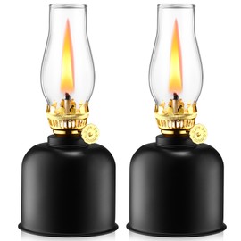 Tujoe 2 Pcs Oil Lamp Indoor Kerosene Lamp Lantern Metal Glass Oil Lamp for Indoor Chamber Small Oil Lamp Vintage Clear Glass Kerosene Lamp with Oil Wick for Indoor Use Home Table Decor Lighting, Black