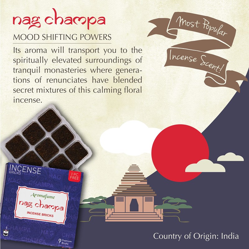 Nag Champa Incense Bricks Refill Pack (3 x 9 Bricks)