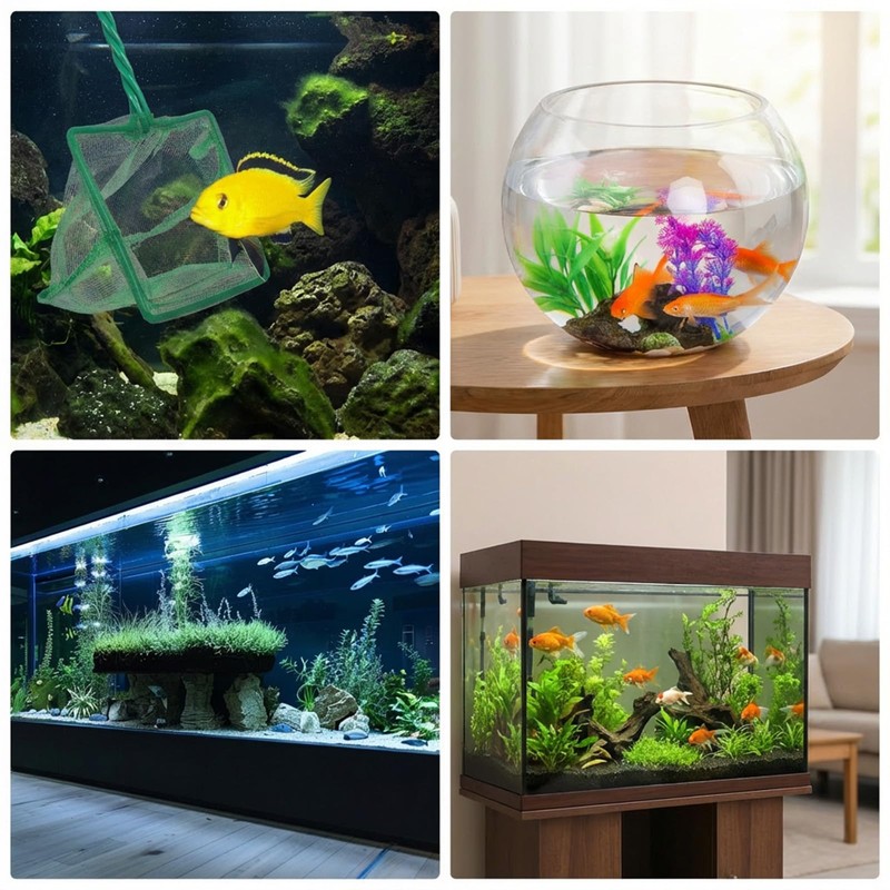 2 PCS 4 Inch Fish Net Aquarium, Green Square Fish