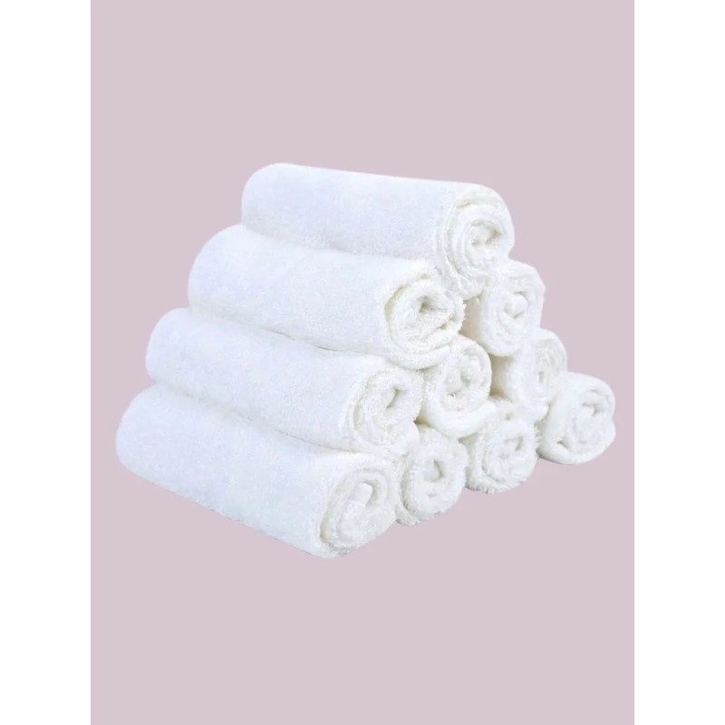 10 Toallas Faciales Reutilizables Microfibra Suave 30x30cm Blanco Lisa