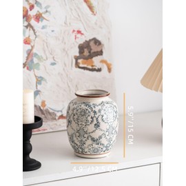 Blue and White Vase, Vintage Blue Ceramic Flower Vessel,Ceramic vases for Home Decor,Vintage Vase for Home Decor, Living Room, Shelf, Office, Rustic Table Centerpiece (Rerto-01, Small)