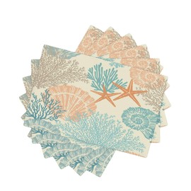 Starfish Place Mats for Kitchen Table Coastal Style Summer Beach Theme Seasonal Linen Placemats Set of 6 Watercolor Yellow Coral Shells Dinner Mats 12"x18"