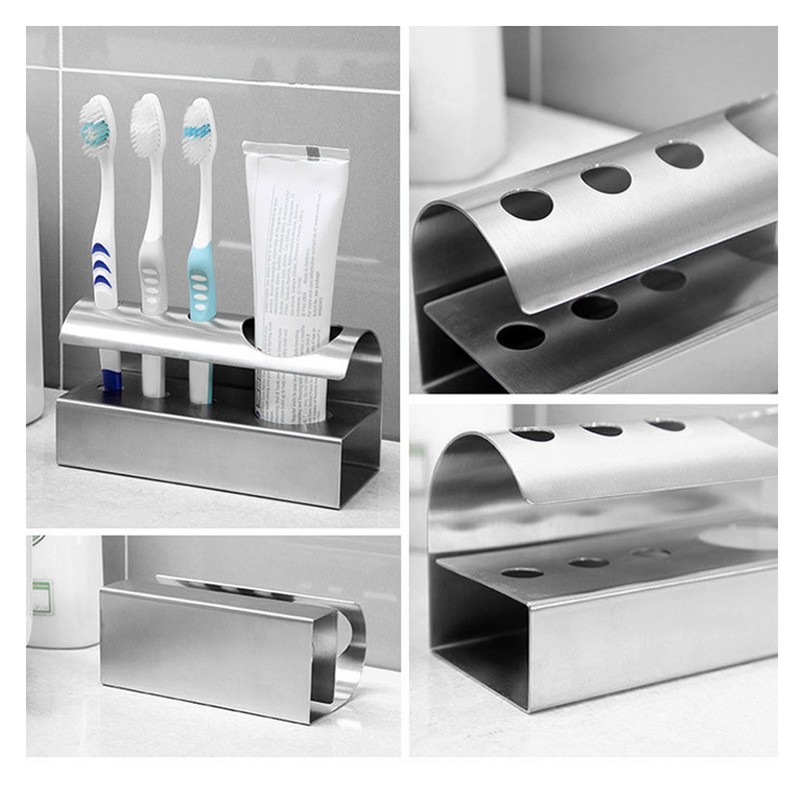 304 Stainless Steel Toothbrush Toothpaste Holding Stand Storage Bracket for
