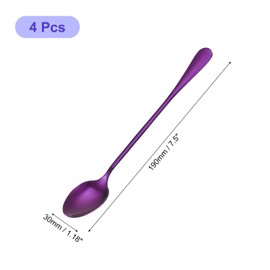 sourcing map Set of 4 Long Handle Spoon, 7.5-Inch Stainless Steel Ice Cream Spoon Cocktail Stirring Spoons Coffee Spoons for Mixing, Beverage, Coffee (Purple)
