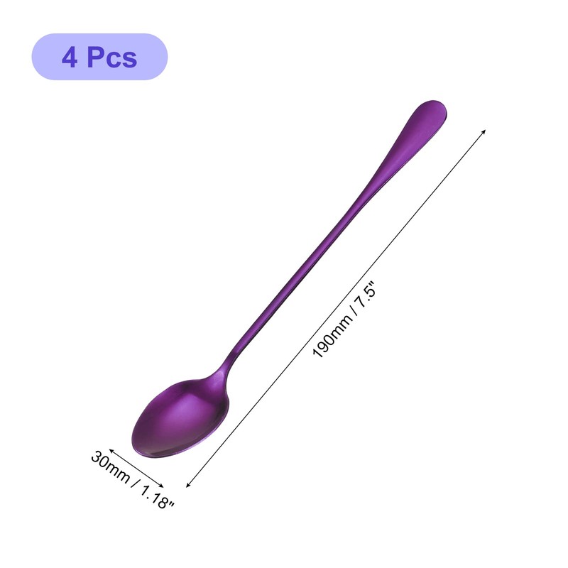 sourcing map Set of 4 Long Handle Spoon, 7.5-Inch Stainless