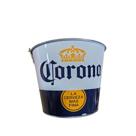 Corona Beer Metal Ice Bucket, White and Navy Blue, Vintage Pail Style w/Bottle Opener Built in