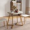 Vecelo Modern Round Dining Table Wood Grain Tabletop and Steel