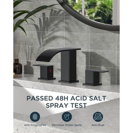 FORIOUS Square Matte Black Bathroom Faucets 3 Hole, Waterfall 8 Inch Widespread Bathroom Sink Faucet with Metal Pop-up Drain and Supply Lines, Two Handles for Vanity, RV, Farmhouse