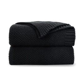 CozeCube Black Throw Blanket for Bed, Soft Cozy Cable Knit Throw Blanket for Twin Bed, Lightweight Warm Decorative Farmhouse Christmas Throw Blanket for Couch Sofa, 60"x80", Jet Black