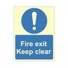 Glow In The Dark Fire Exit Keep Clear Sign 200mm x 300mm - Rigid Plastic