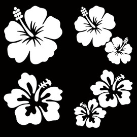 GORGECRAFT 4 Blatt Hibiskusblüten-Autoaufkleber Große Größe Autoaufkleber 6 Stück Hawaii-Blume Sonnenschutz Selbstklebend Autozubehör Automobil-Außendekoration Für SUV Laptop (Weiß)