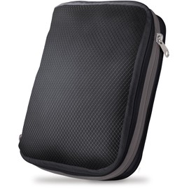 ICHIFUJI Travel Compression Bag, Travel Pouch, Compression Bag, Storage Pouch, Zipper, Business Trip, Travel, Convenient Goods, Compression to Save About 50% of Clothing Space (S, Black & Gray)