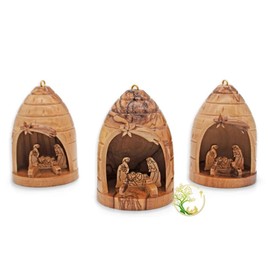 Nativity Scene Ornament | Olive Wood Nativity Christmas Tree Ornament | Christmas Décor | Christmas Decoration Made in the Holy Land (Set of 3)