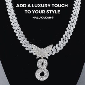 Halukakah 18K Real Gold/Platinum White Gold Plated Pendant Necklace for Men and Women - Over 1000 Diamonds - Cuban Link Chain - 3D Butterfly Letter Pendant - For Your Loved Ones, Brass, No Gemstone