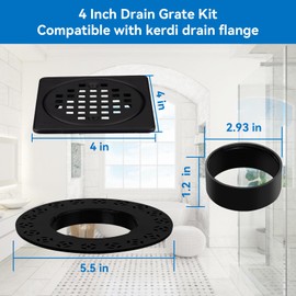 4 Inch Drain Grate Kit Compatible with Schluter Kerdi-Drain Flange Square Shower Floor Drain Matte Black