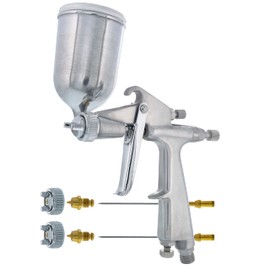 TCP Global Mini Gravity Feed Spray Gun with .8mm, .5mm & 1.0mm Needle & Nozzle Sets & Side Mounted Rotating Cup