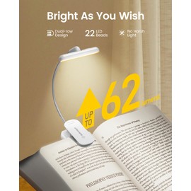 Glocusent Rotatable Book Light: 22 Led Rechargeable Book Light for Reading in Bed with Timer - Eye Caring 3 Color Temperatures, Stepless Dimming, 100Hrs Runtime Clip on Reading Light for Book Lovers