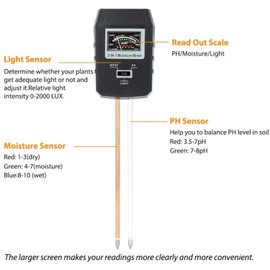 3-in-1 Soil pH, Moisture & Light Meter – No Battery Needed | Accurate & Easy-to-Use Plant Tester for Garden, Lawn & Indoor Plants | Dual Probe Design for Fast & Reliable Readings