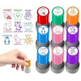 KQWVZ Pack of 9 Self-Inking Teacher Stamps, Teacher Self-Inking Colourful Cartoon Teacher Review Reward Motivation Stamps, Praise Encouragement Children for Students Homework