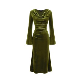 CIDER Velvet Dress Fall Wedding Guest Dresses for Women Long Belll Sleeve Cowl Neck Midi Cocktail Formal Dresses Trendy Green