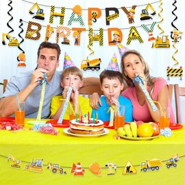 Construction Happy Birthday Banner Construction Birthday Party Decorations for Kids Boys Vehicle Truck Banner Garland Excavator Dump Truck Hanging Swirls Constructions Themed Bday Party Supplies