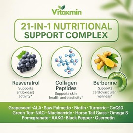 NAD Resveratrol Suplemento 200mg con Berberina NAC Colágeno – Nicotinamida Riboside NMN NADH CoQ10 Biotina Ácido Hialurónico – Suplemento de uñas para