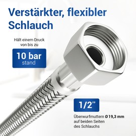 VIOKS Reinforced Hose 19.3 mm and Hose Tap 30 cm Fitting Extension / Flex Hose 1/2 Inch / Tap Connection Hose – Water Hose for Tap for Sanitary