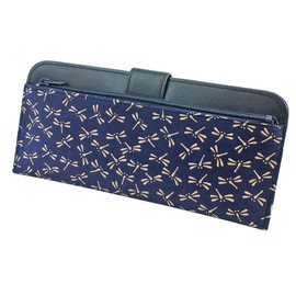 Indenya 2107-14-008 Long Wallet, Bundle, Large, Thin, Deer Leather, Navy & White Lacquer, Dragonfly Pattern, Navy, White