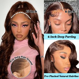 13x6 Chocolate Brown HD Lace Frontal Wig 34 Inch Body Wave Lace Front Wigs Human Hair 200 Density HD Transparent Lace Frontal Wig Colored Glueless Human Hair Pre Plucked with Baby Hair for Women