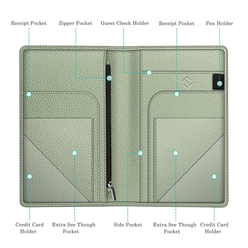 Server Book Organizer with Zipper Pocket, Fintie PU Leather Restaurant