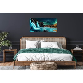THRLVEART Large Canvas Wall-Art for Living Room - Waterfall Pictures for Wall - Teal Wall Decor Ready to Hang Size 40" x 20"