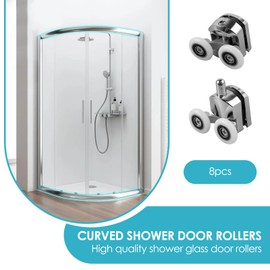 ELLECILA 8 Pcs Shower Door Rollers, 23mm Curved Shower Door Wheels, Double Shower Rollers Wheels Replacement,Shower Door Wheels with Screwdriver for Bathroom Glass Doors