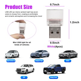 Sylvil 4 PCS USB LED Car Interior Atmosphere Lights, Plug-in USB Automotive Interface Charging Night Lamps, Mini Vehicle Interior LED Atmosphere Light for Car, Bedroom, Hallway (White)