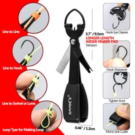 SAMSFX Fishing Quick Knot Tying Tool 3.7" Large Size 4 in 1 Mono Line Clipper with Zinger Retractor Combo (Oval Zinger & Black Knot Tool, Black Grip)