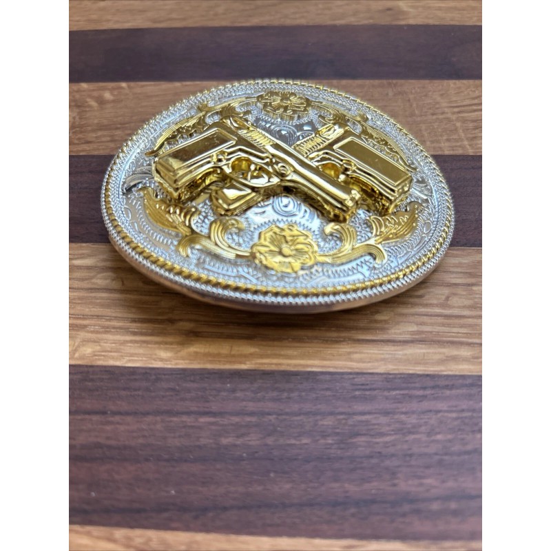 Unknown Western Gold Solid Metal Oval Belt Buckle with 2