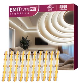 EMITEVER COB LED Strip Lights White,4000K Tape Light Premium High Density, DC 24V, 360+Lumens/ft,2560LEDs/Spool, Ra 90+, 16.4ft/5m, UL Listed 5 Year After-Service (Power Supply Sold Separately)