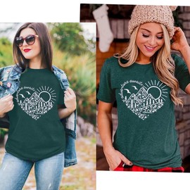 Adventure Awaits T-Shirt Women Outdoor Graphic Tee Shirt Nature Hiking Camping Tee Shirts Travel Shirt Green