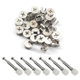 25Pcs Furniture Connecter Fixing Screws Eccentric Cam Lock with Pre-Inserted Nut and Fixing Dowels for Wardrobe Drawer Cabinet Furniture Panel Connecting 2 Style