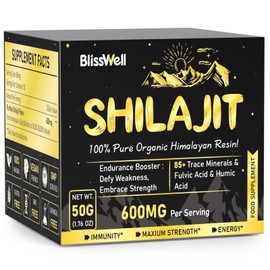Shilajit Resin, Pure Himalayan Shilajit with Fulvic Acid & 85+ Trace Minerals Complex for Energy Mental Immune Support, 50g