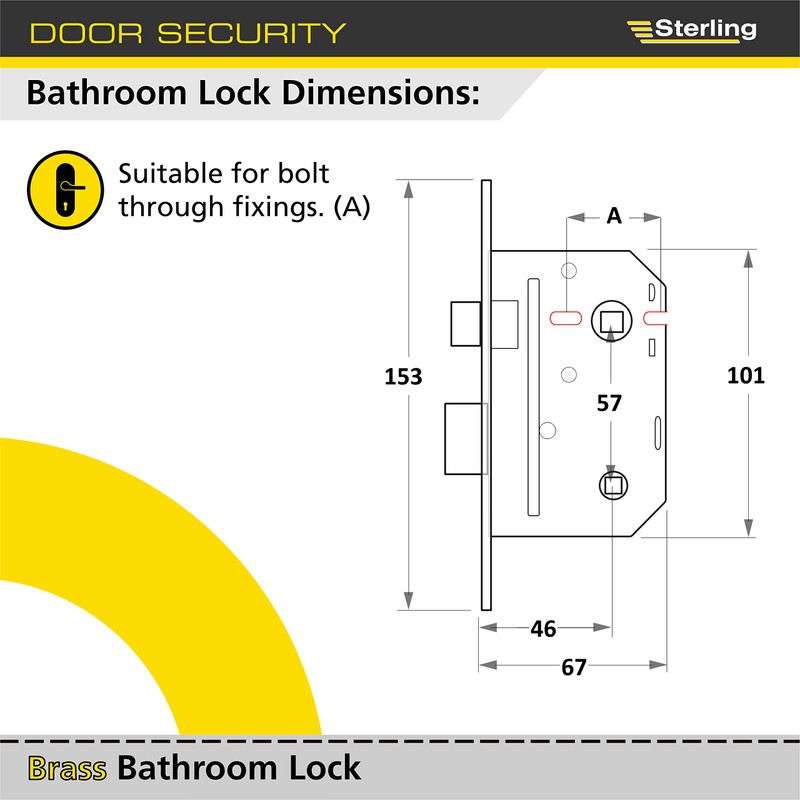 Sterling MLB325 2.5-inch/65mm 3-Lever Bathroom Sashlock - Brass