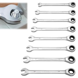Nlvnmv 8 Pcs Ratchet Combination Wrench Set, Metric Double-Headed Spanner Set with Open-End and Ring Wrenches, 6-13 MM, Silver, Plum Blossom Opening Design