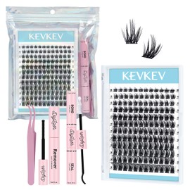 KevKev Lash Extension Kit 144Pcs Lash Clusters Eyelash Extensions Kit with Lash Bond and Seal Lash Applicator Lash Remover Individual Lashes Kit (Cloudy,D-8-18mix)