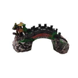 AIMALL Aquarium Fish Tank Ornament Bridge Resin Rock Pavilion Tree Landscape Decoration, Non-Toxic, Easy to Install - S: 5.7x2.17x2.36in, L: 7.48x2.76x3.35in